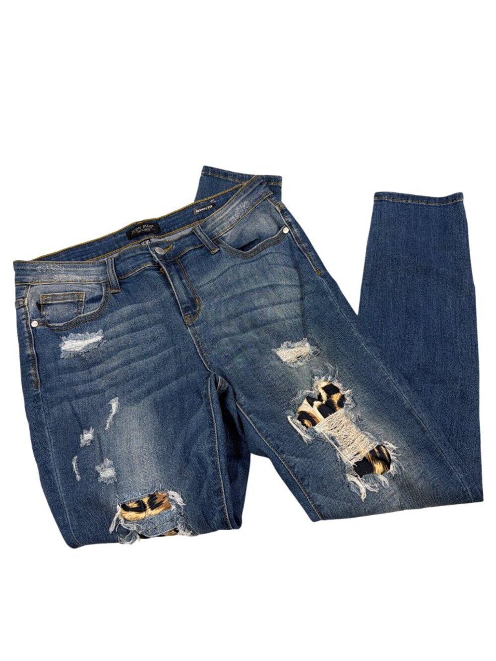 Judy Blue Distressed Skinny Fit Jeans W/ Leopard Print Patches 11/30